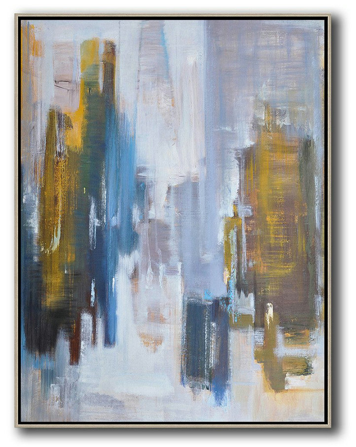 Handmade Large Painting,Oversized Abstract Landscape Painting,Colorful Wall Art,Yellow,White,Blue,Brown.etc